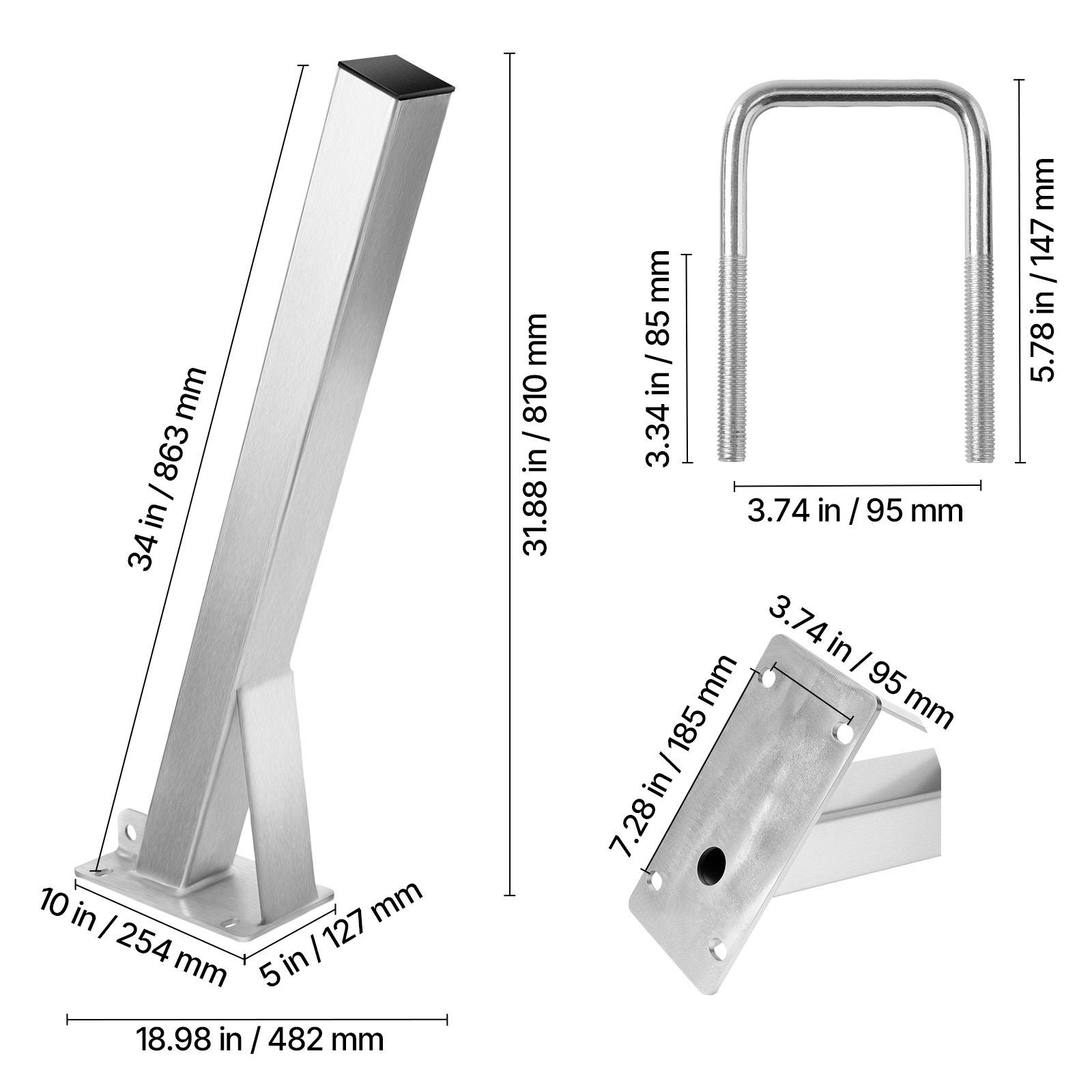 Boat Trailer Winch Stand, 3x3x34 Inch Posts, Galvanized, U – Bolts, for Jet Ski