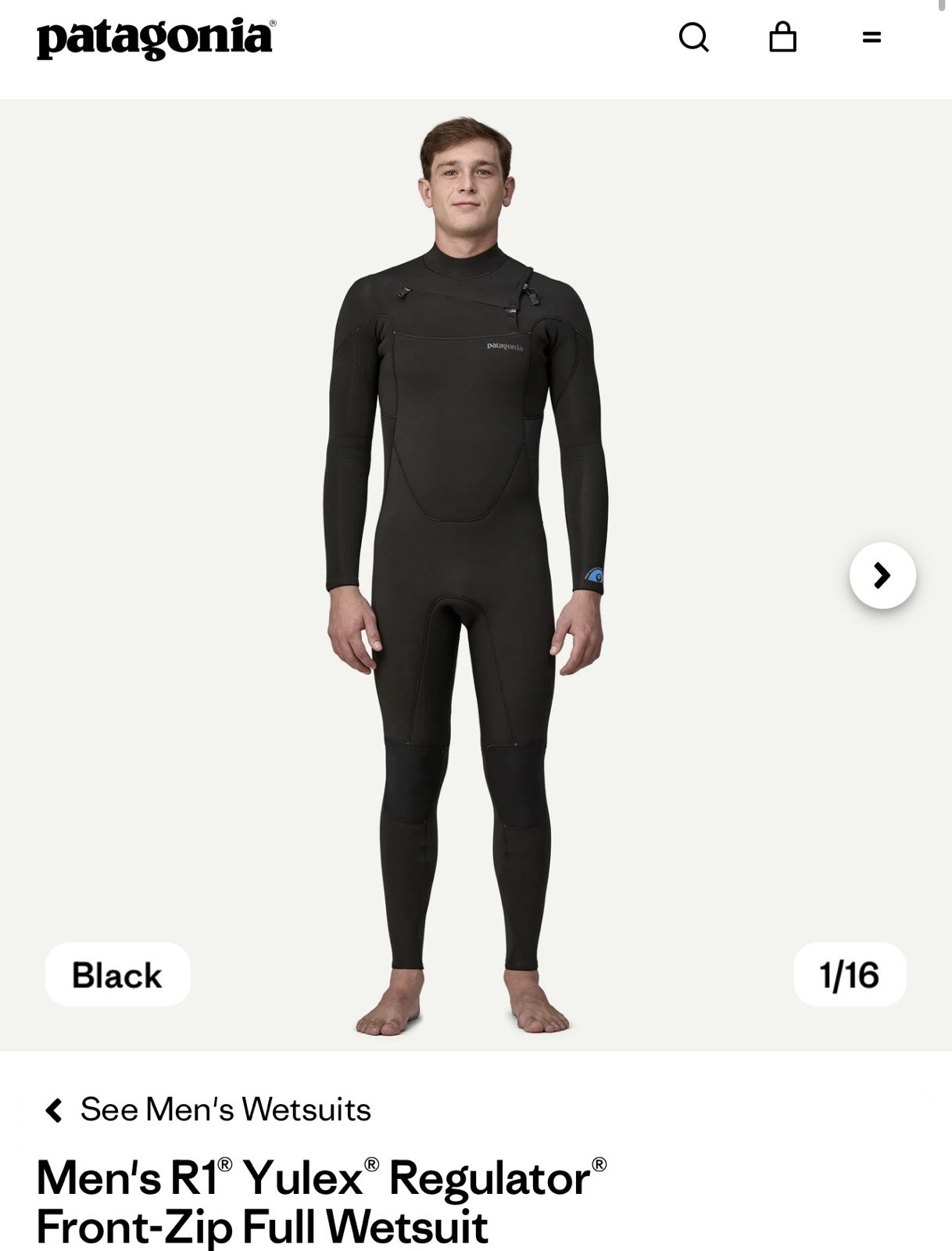 Patagonia Men’s R1 Yulex Regulator Front-Zip Full Wetsuit Black