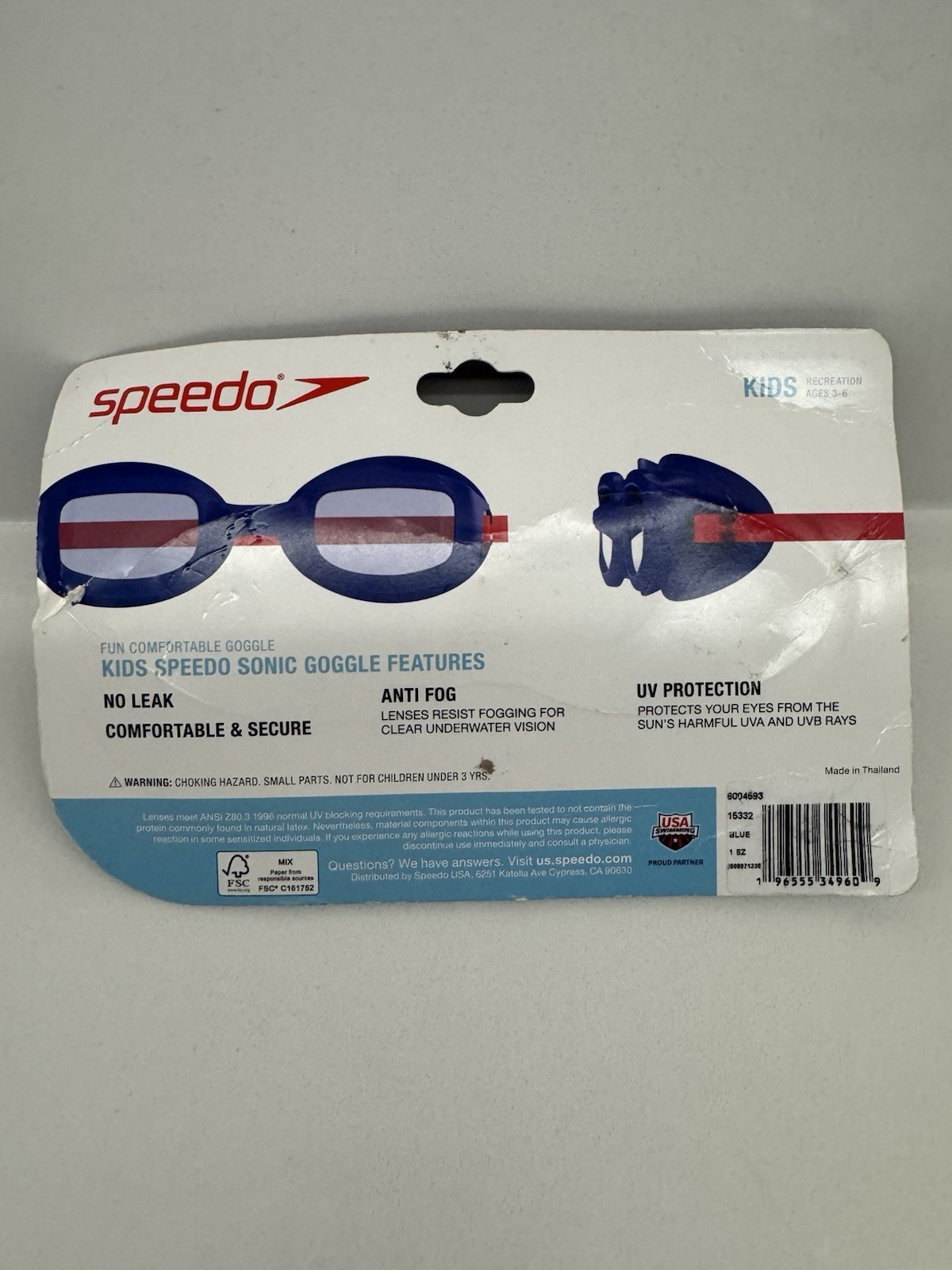 Speedo Kids’ Sonic Swim Goggles Age 3-6 blue red new sealed no leak water sport