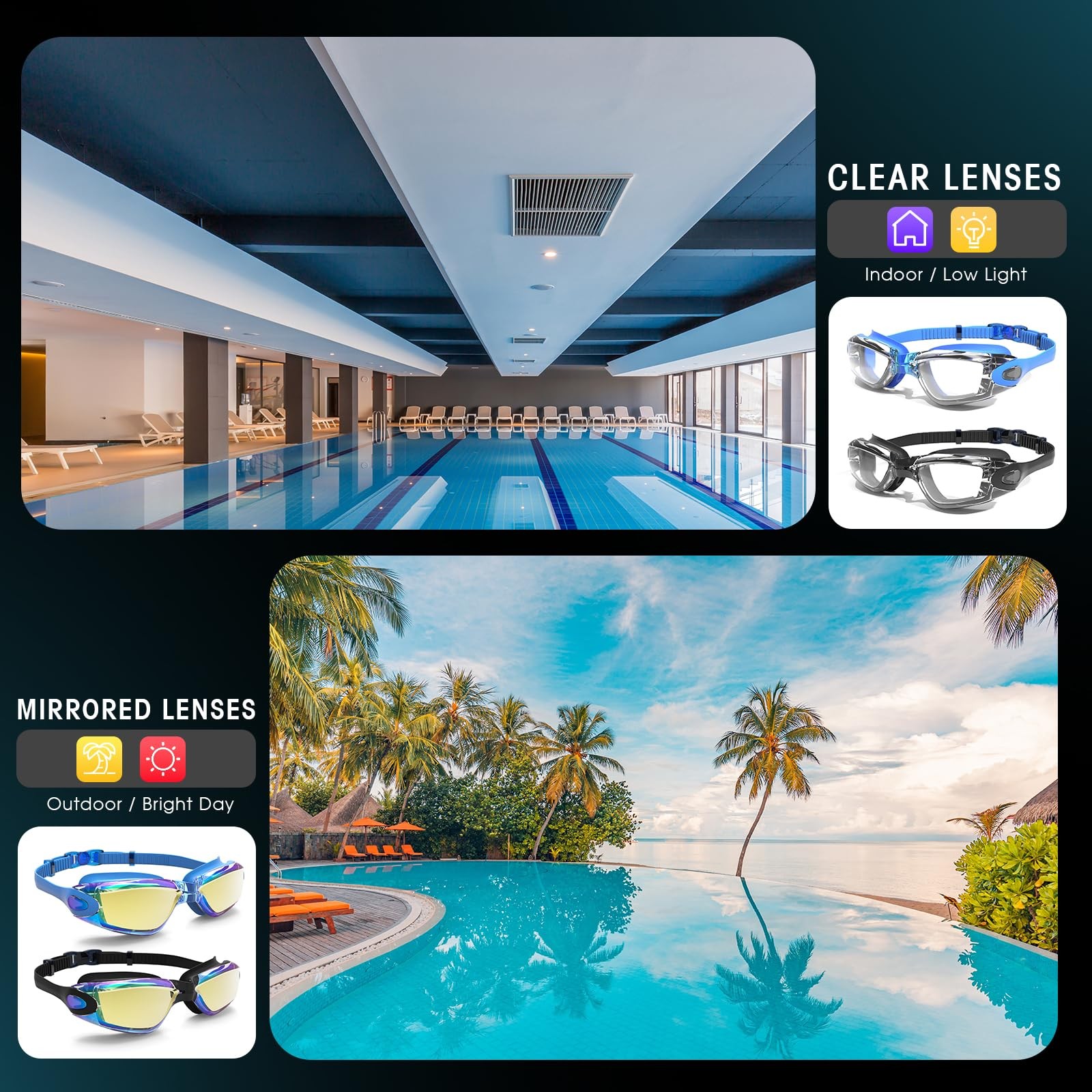 Swim Goggles, 2-Pack Swimming Goggles, Anti Fog, No Leaking For Adult Women Men