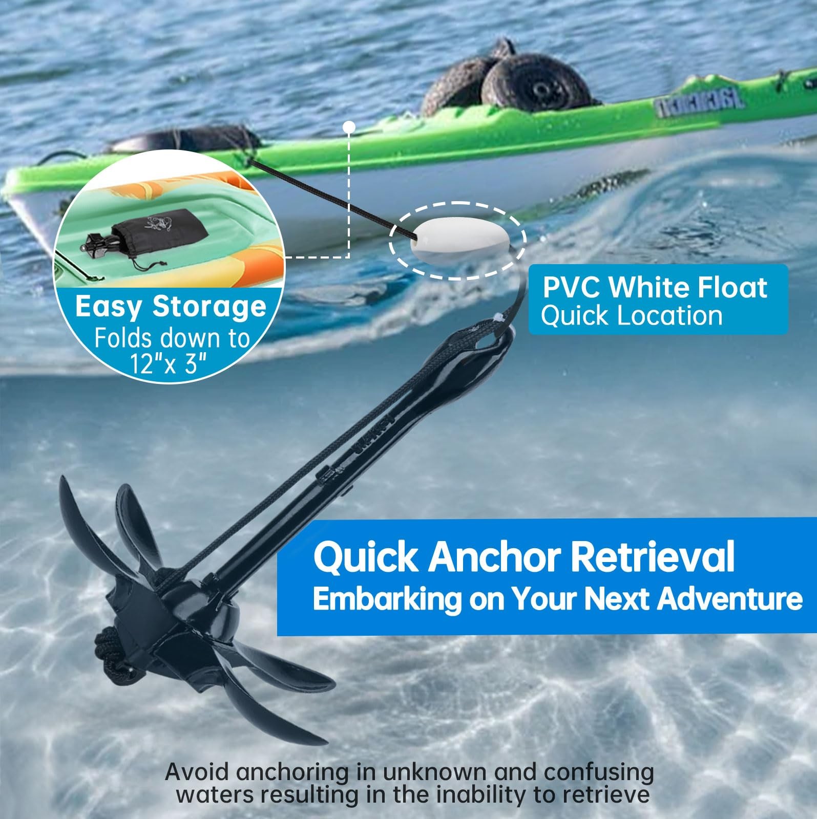 3.5 lb Paddle Board Kayak Anchor Kit 40 Ft Marine Rope Canoes Fishing