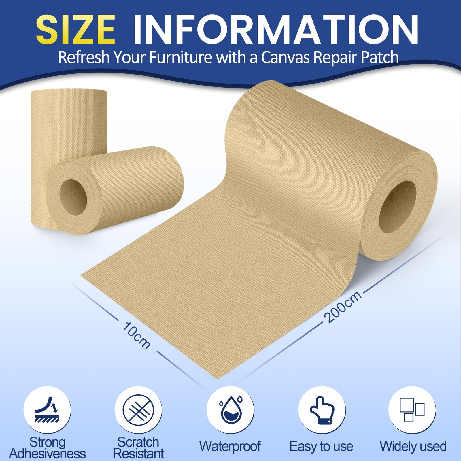 Self-Adhesive Canvas Repair Tape, 4″ x 79″ Waterproof x 79″, Beige