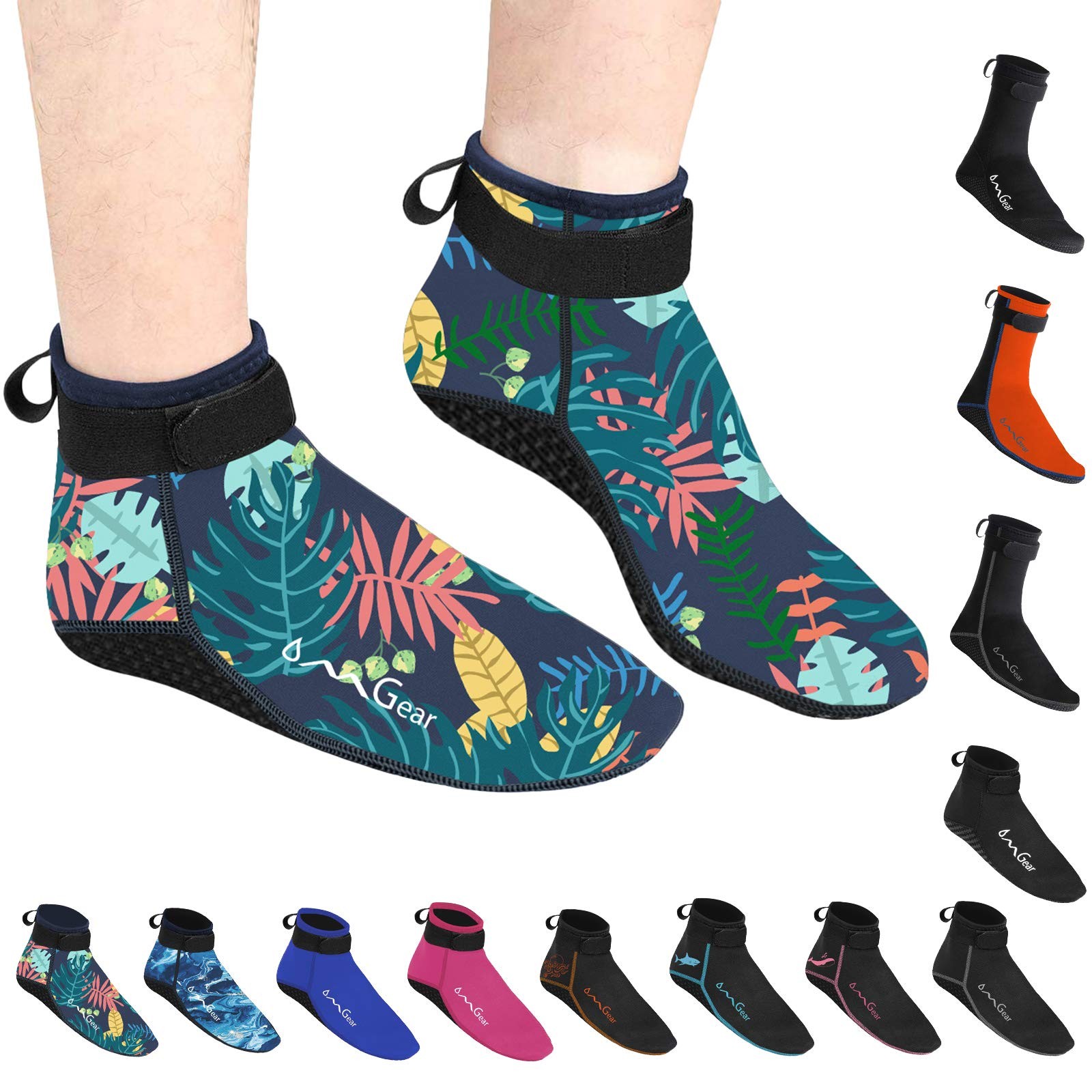OMGear Water Socks Neoprene Beach Booties X-Small, 3mm Low Cut/Leaf