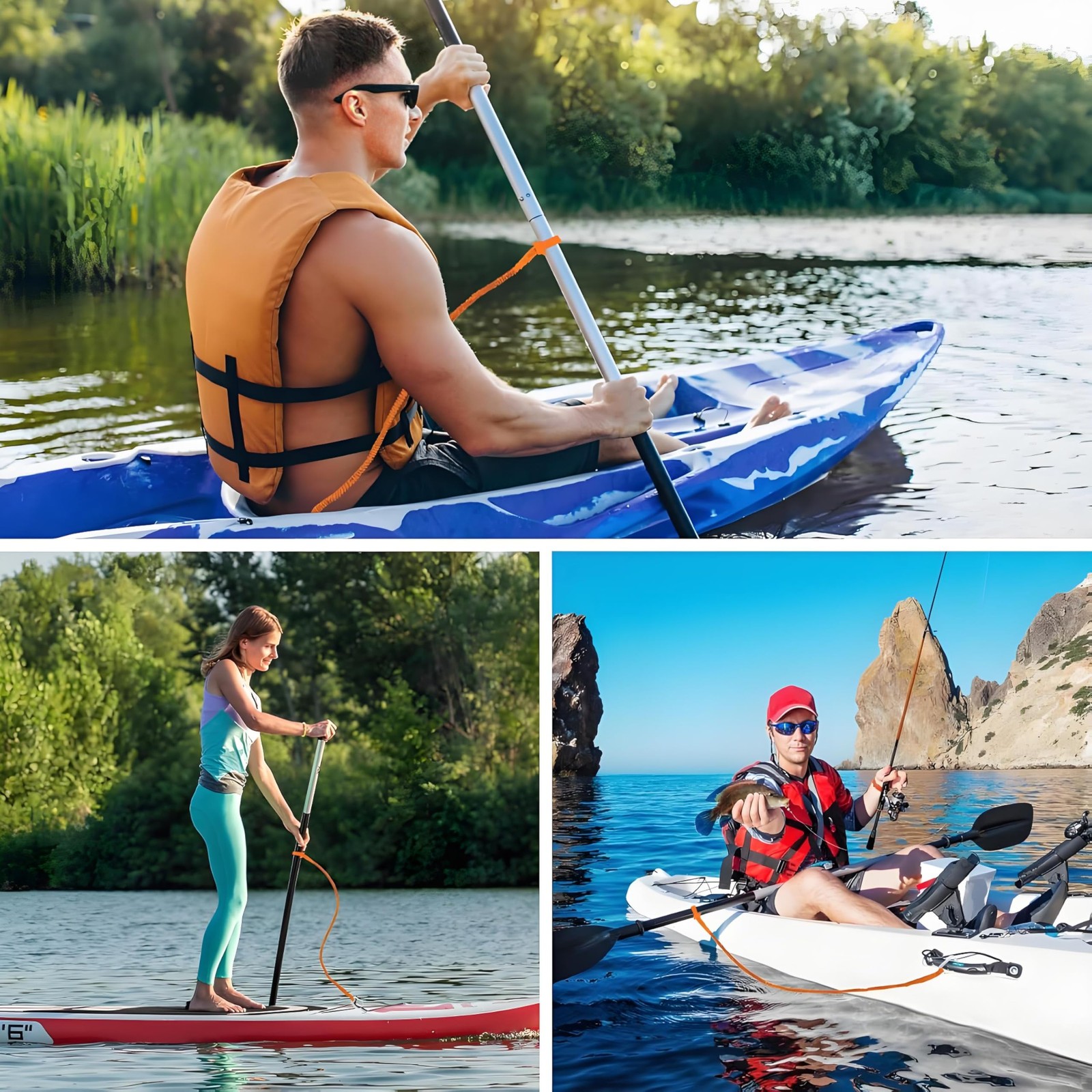 Kayak Paddle Leash, 3-7 ft Stretchable Strap Lanyard for SUP, Canoeing, Fishi…
