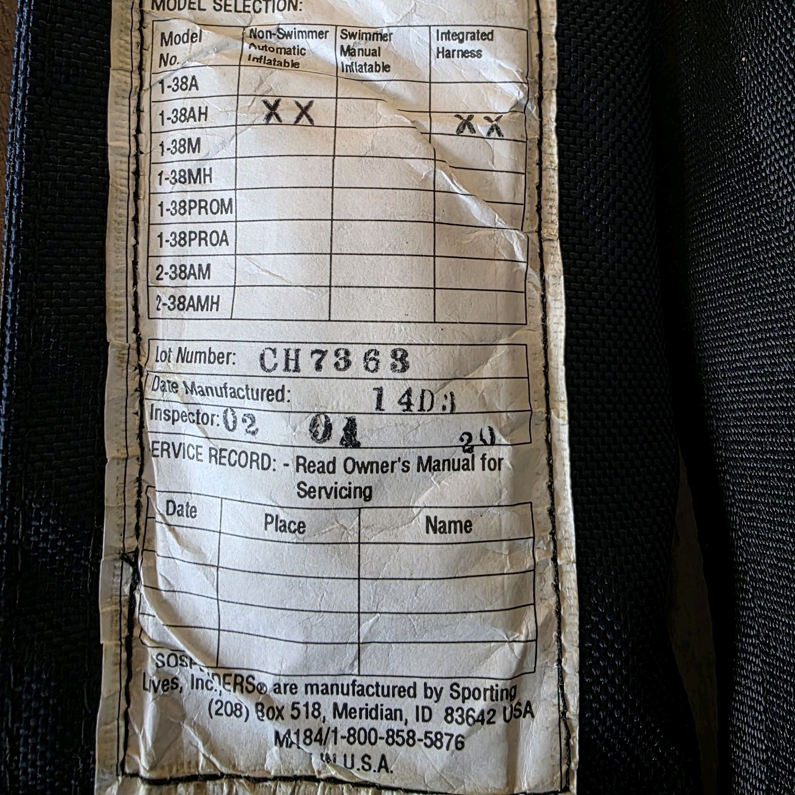 Sospenders Adult Over 90lbs V Type Life Jacket 1-38AH