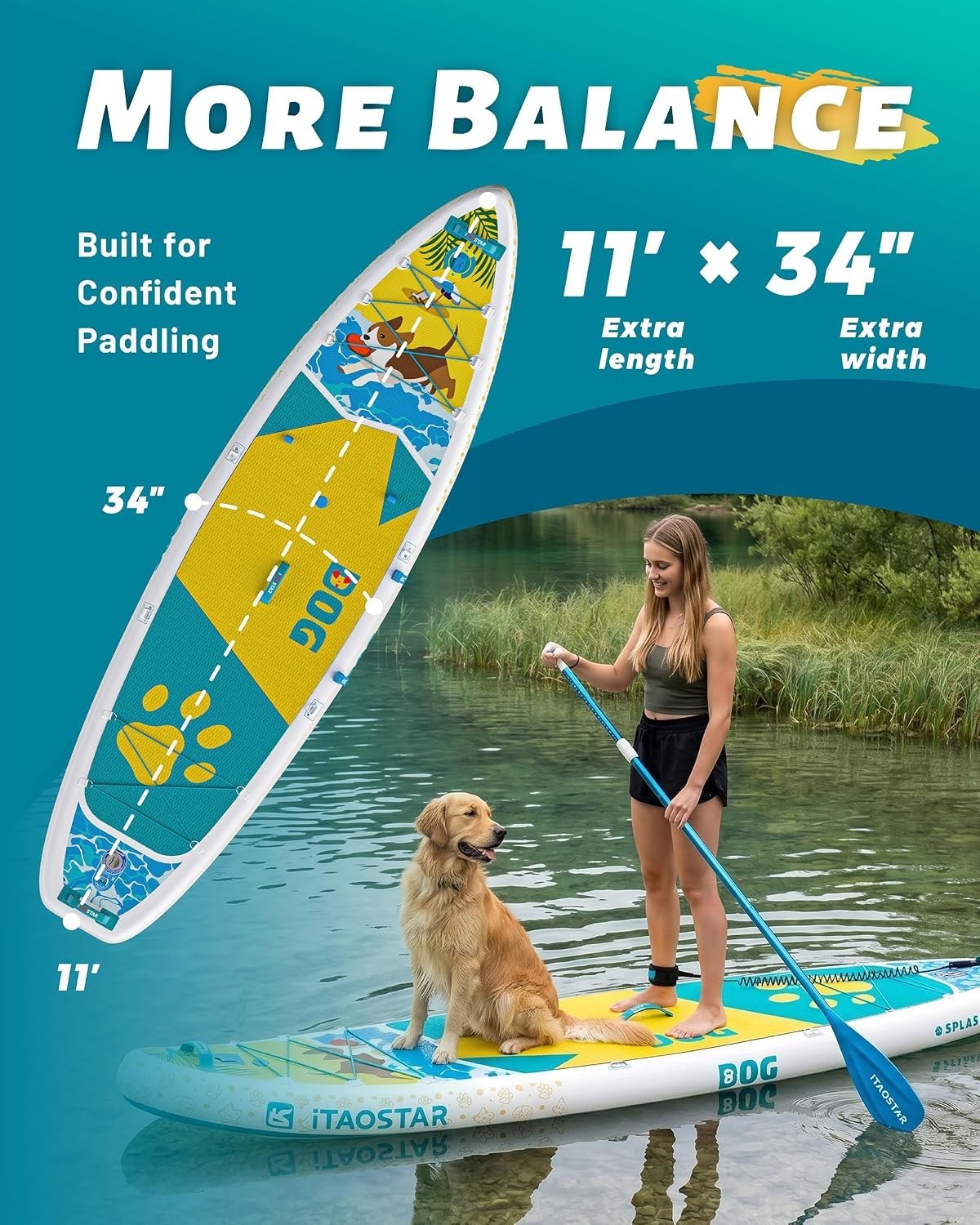 Pets 8’×29″ / 11’×35″ / 11’6″×34″/11’×34″ Inflatable Paddle Board, One-Stop Prem