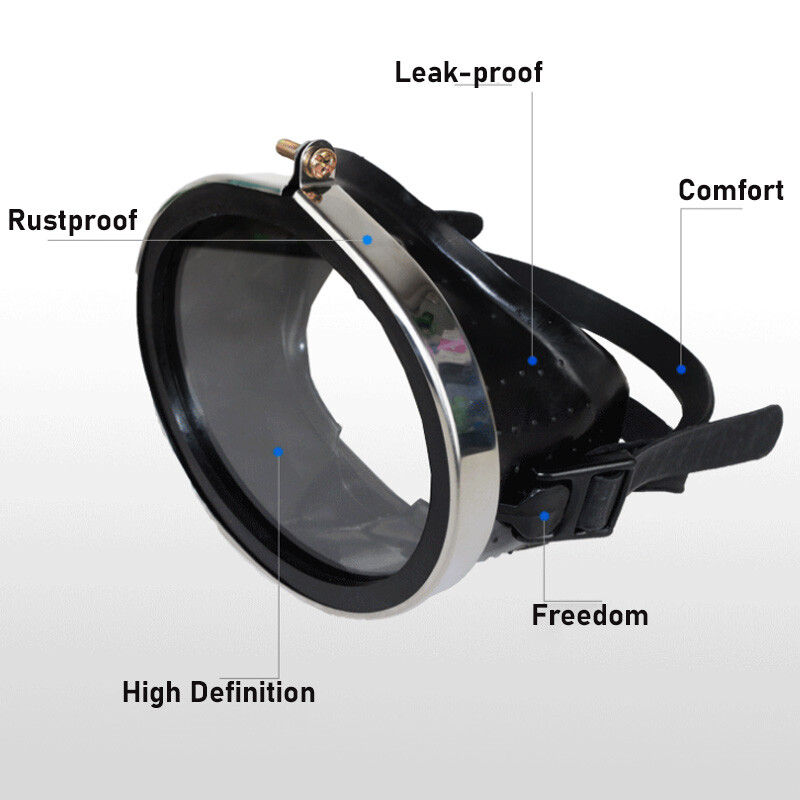 Freediving Mask Stainless Steel Oval Shape Rubber Mask Diving Goggles