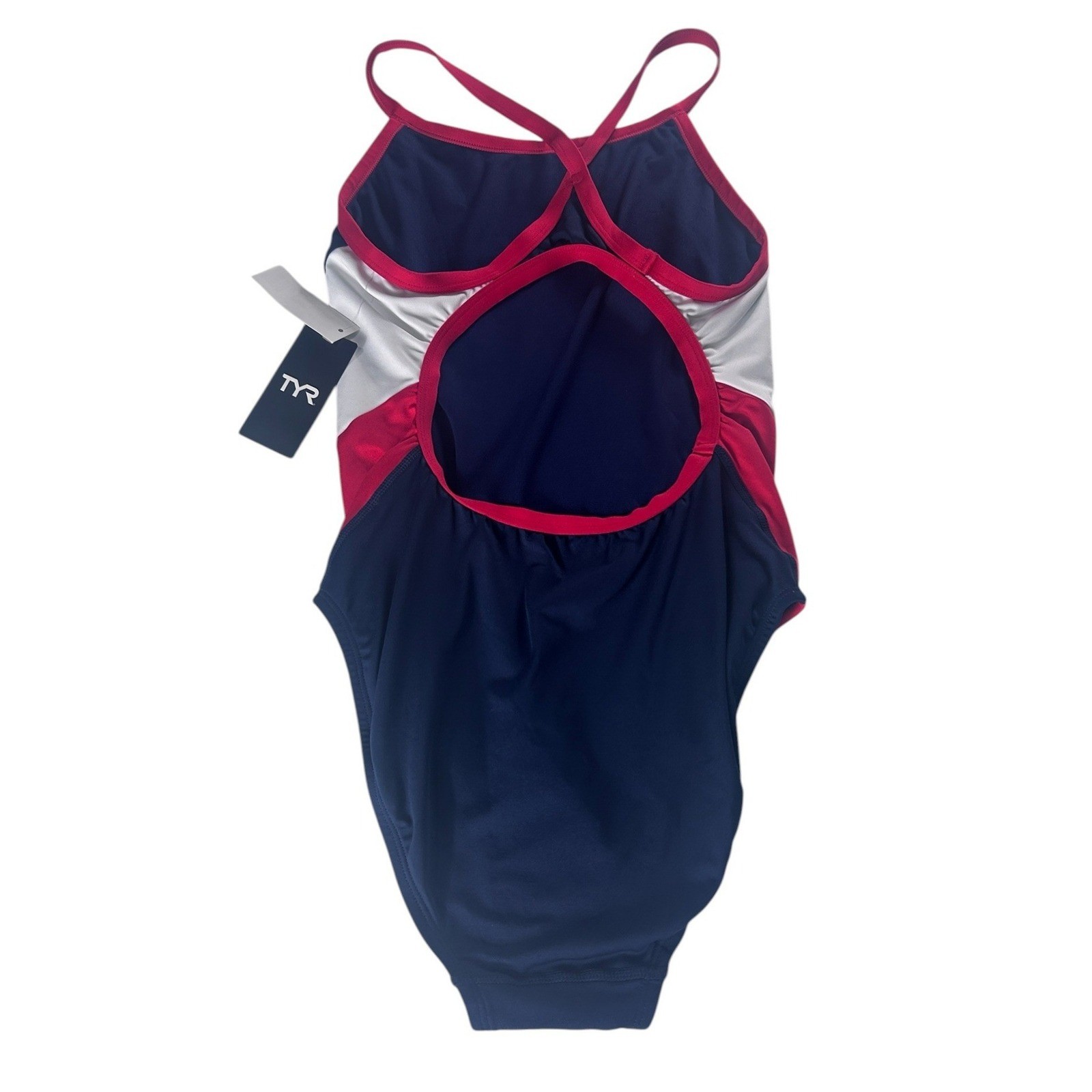 TYR Durafast Elite Diamondfit USA One Piece Swimsuit Navy Red White XL 38 NWT
