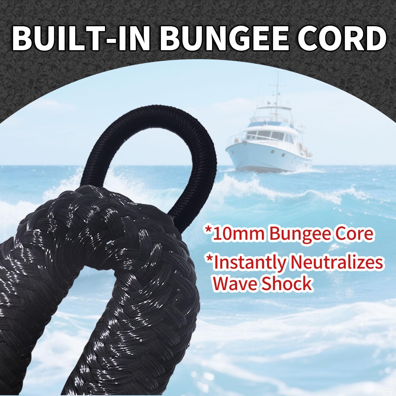 4FT Bungee Dock Lines for Boats with Loops – Shock Absorbent Black Blue