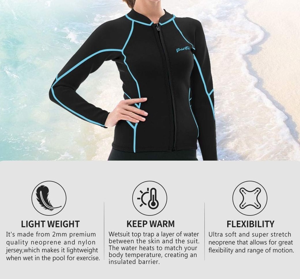 Women’s Wetsuit Top Jacket Long Sleeve Neoprene Wetsuits Black/BlueLline X-Small