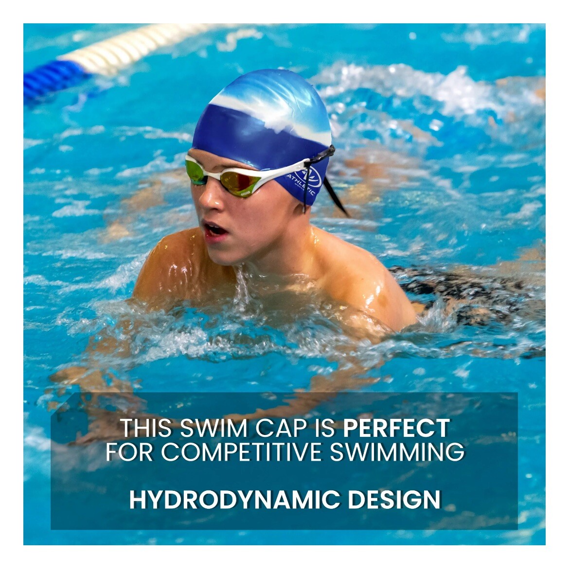 ATHLETIC WORKS Junior / Youth Swim Cap 100% Silicone Latex Free – Ice Blue
