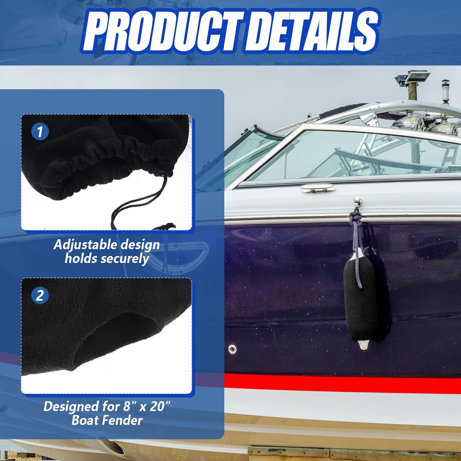 Woanger 4 Packs Boat Fender Cover 8″ X 20″ Fleece Marine Bumper Covers for Cente