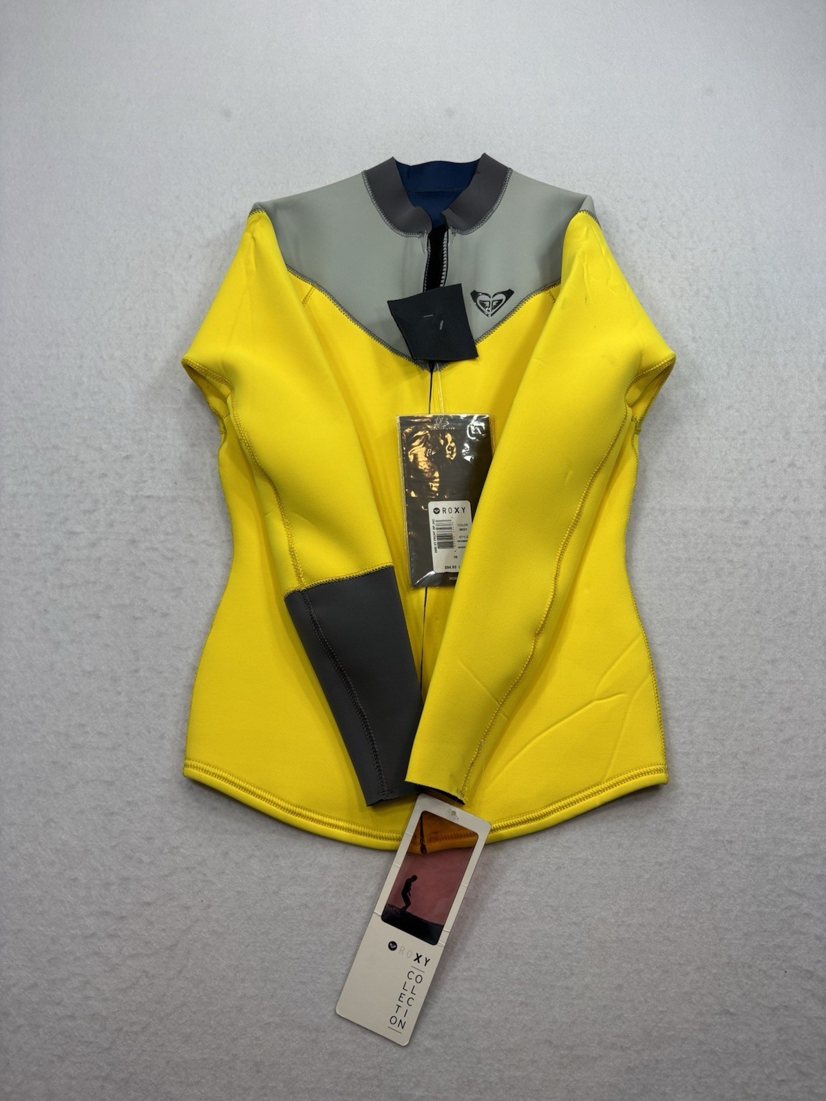 Roxy Women 2mm XY Front Zip Wetsuit Jacket Yellow Grey Surf Top Size 10 NWT