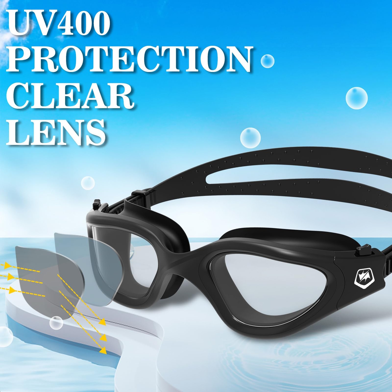 WIN.MAX Swimming Goggles Swim Pool 5.6 x 1.7 inch, All Black-clear
