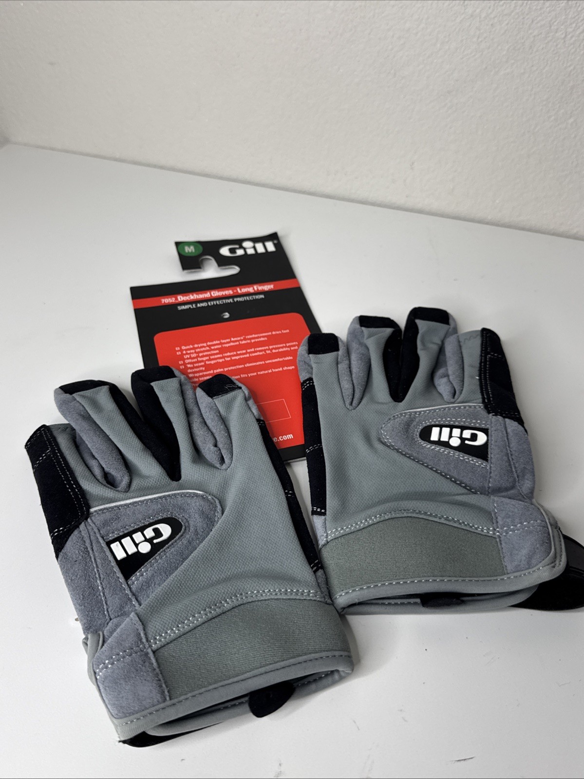 New Gill Size Medium Deckhand Sailing Gloves Long Finger Black Gray #7052
