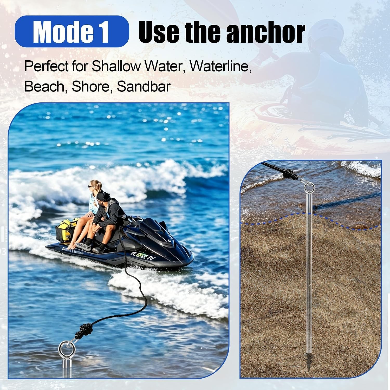 32″ Boat Sand Anchor for Shallow Water, Aluminum Screw-in Sandbar Anchor with…