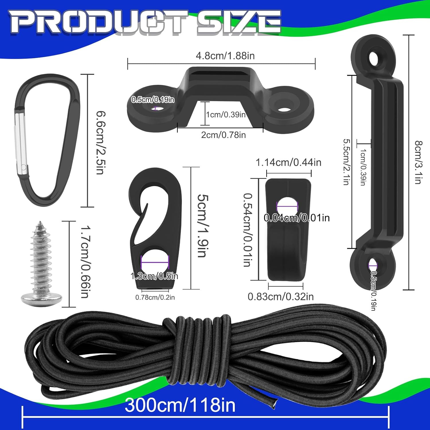 9.8FT Bungee Cords for Kayak Deck Ring Kit – Includes 2 End Hooks, 7 Tie Down…