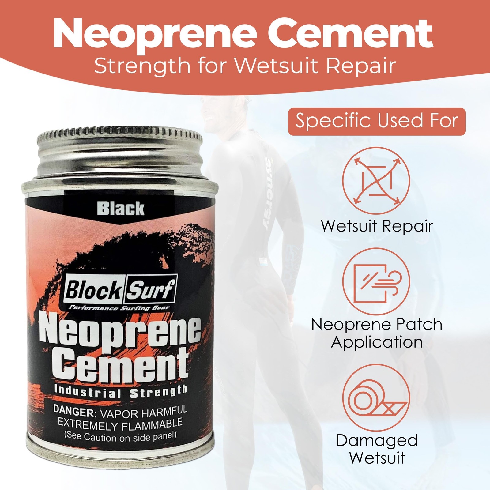 BLOCKSURF Neoprene Cement 4 fl oz | Wetsuit Repair Adhesive | Strong, Flexibl…