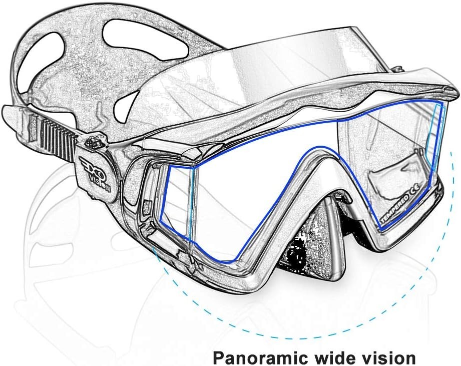 Scuba Diving Mask Tempered Glass Lens Swim Goggles Snorkeling Panoramic View