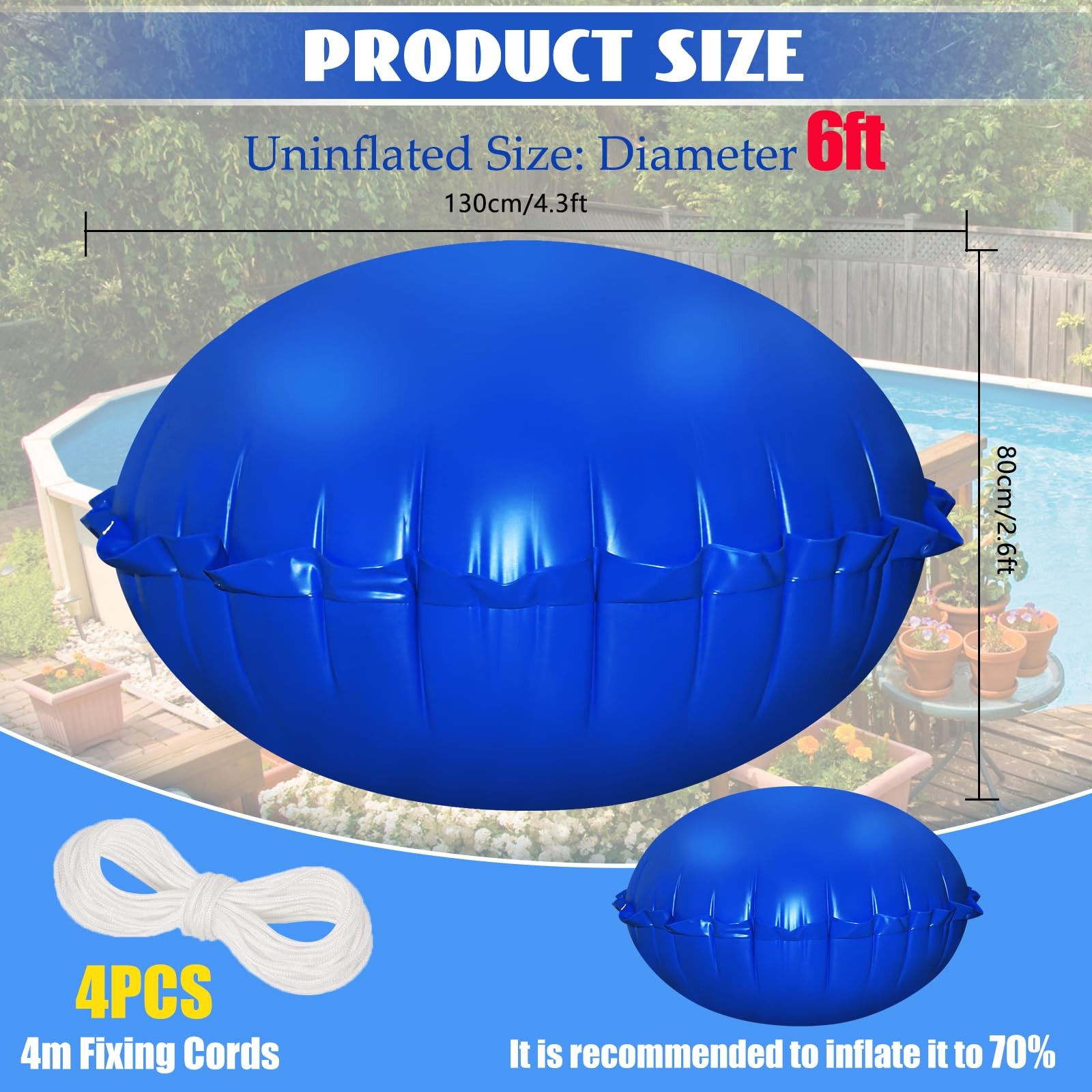6ft Dia Pool Pillows, Pool Pillow, Inflatable Pool Pillows for Above Ground P…