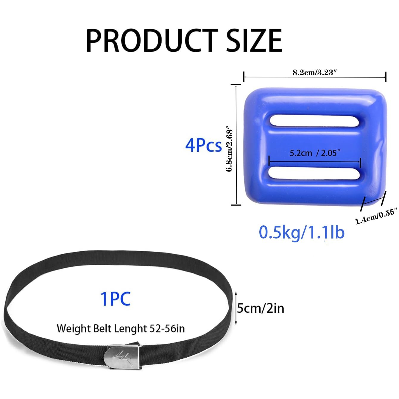 Dive Belt with 1.1lb / 0.5kg, Blue：4 Weights +