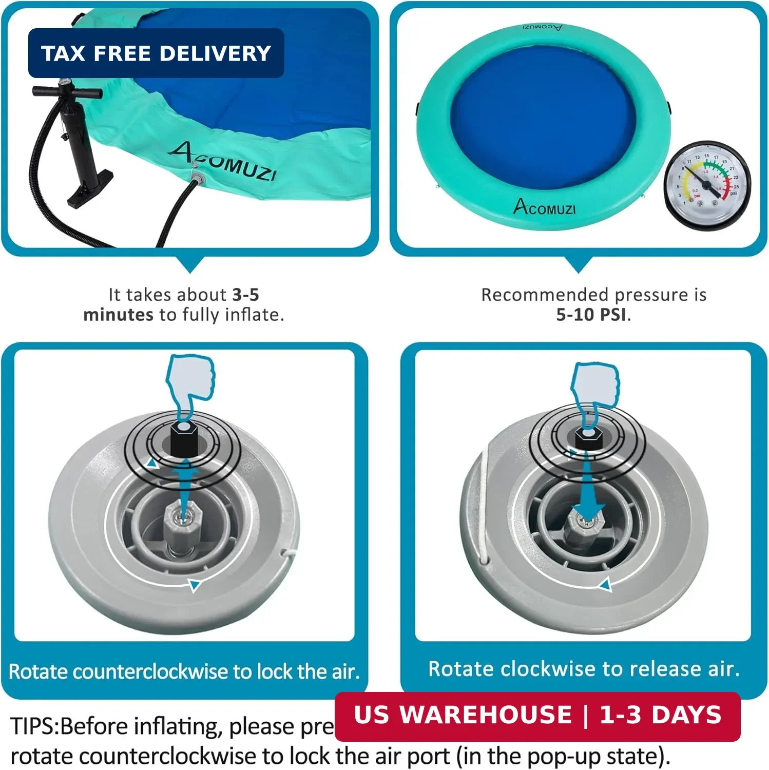 4/6/8/10/12FT Water Hammock Inflatable Floating Dock, Round Floating Ring Lake F