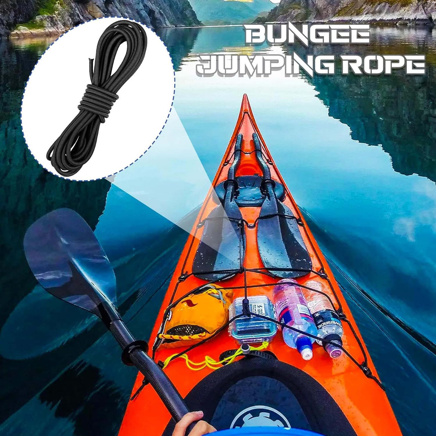 9.8FT Bungee Cords for Kayak Deck Ring Kit – Includes 2 End Hooks, 7 Tie Down…