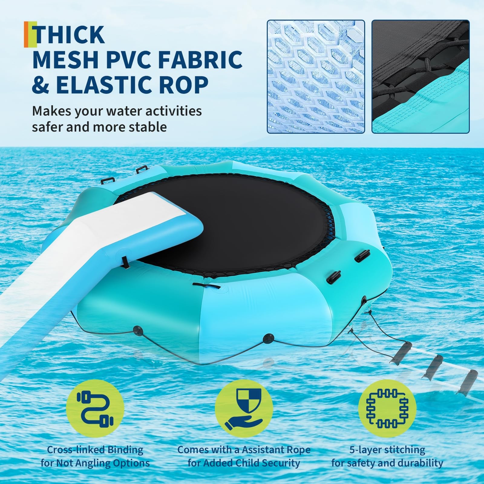 10FT Inflatable Water Trampoline with Ladder Pump Anchor Kit for Lake and Pool