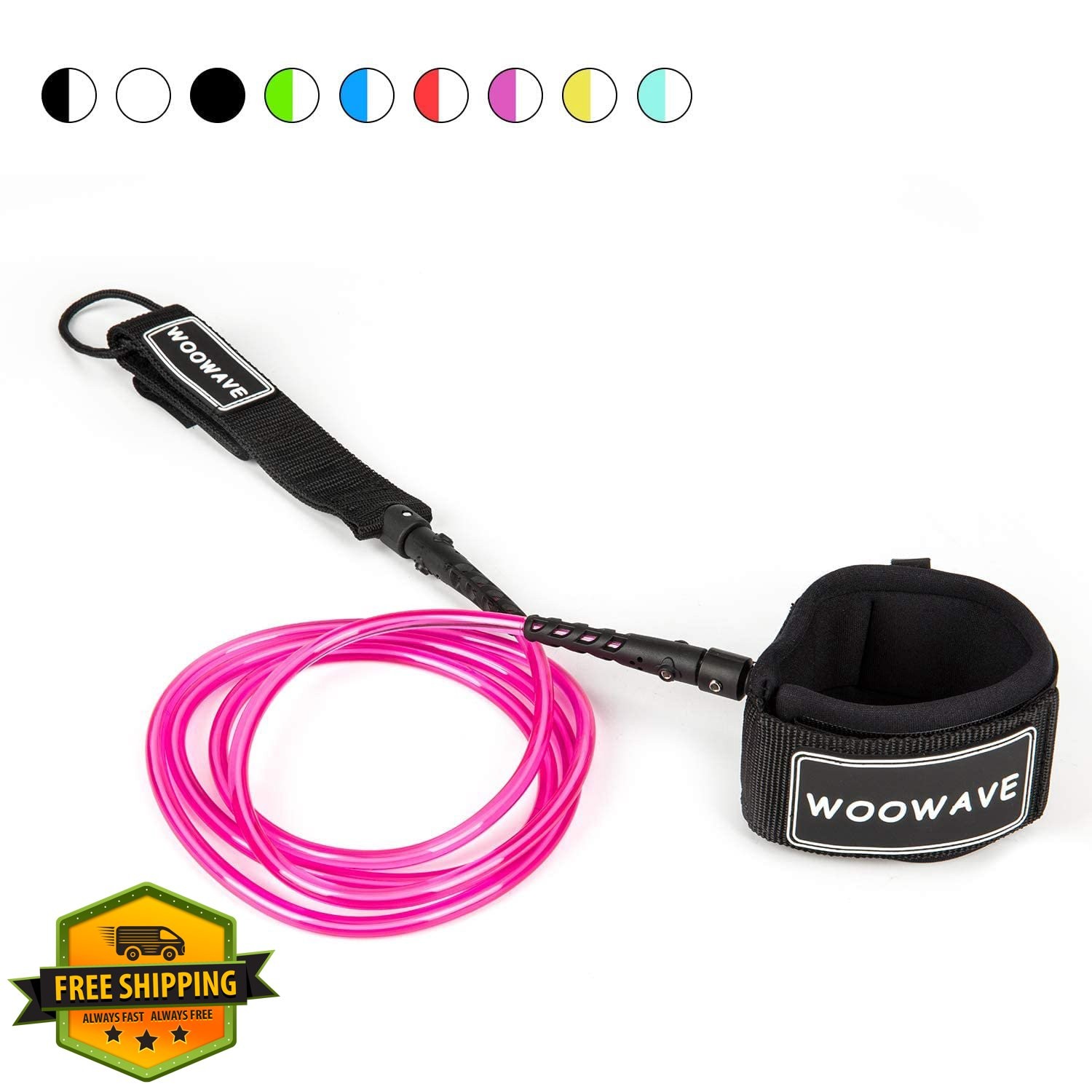 WOOWAVE Surfboard Leash 8ft Pink White