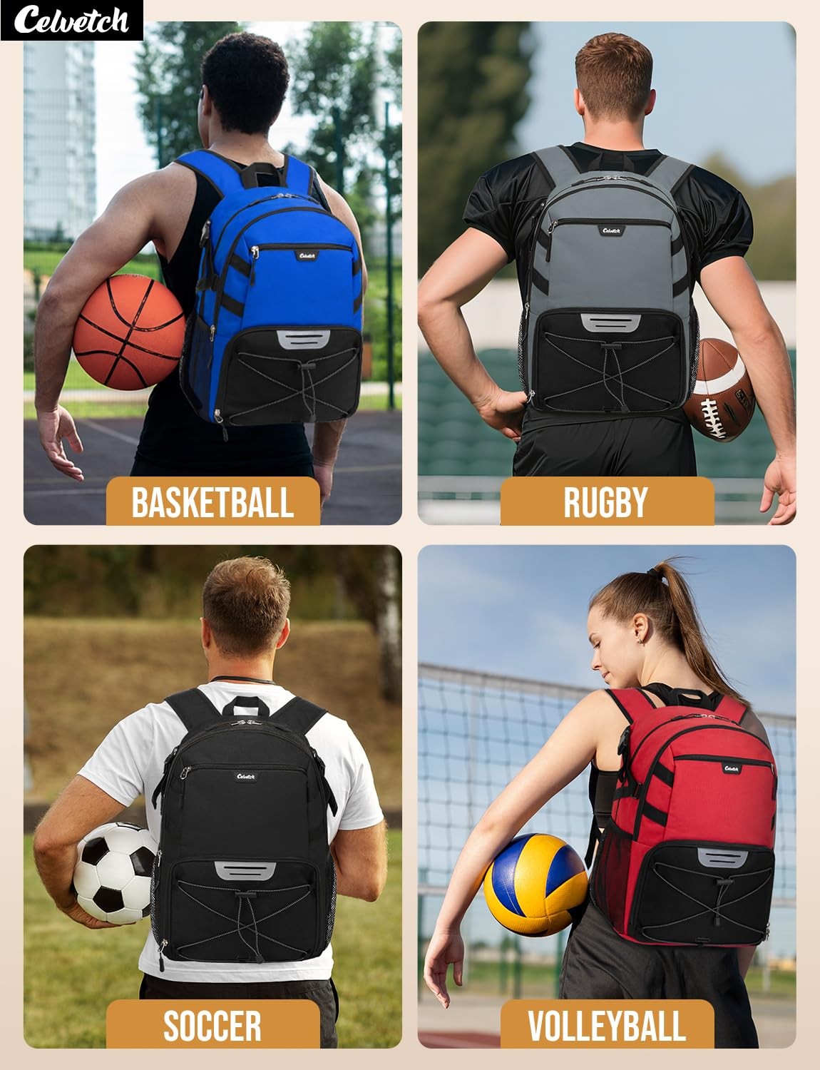 Celvetch Basketball Backpack with Shoe Compartment Large One Size, Black