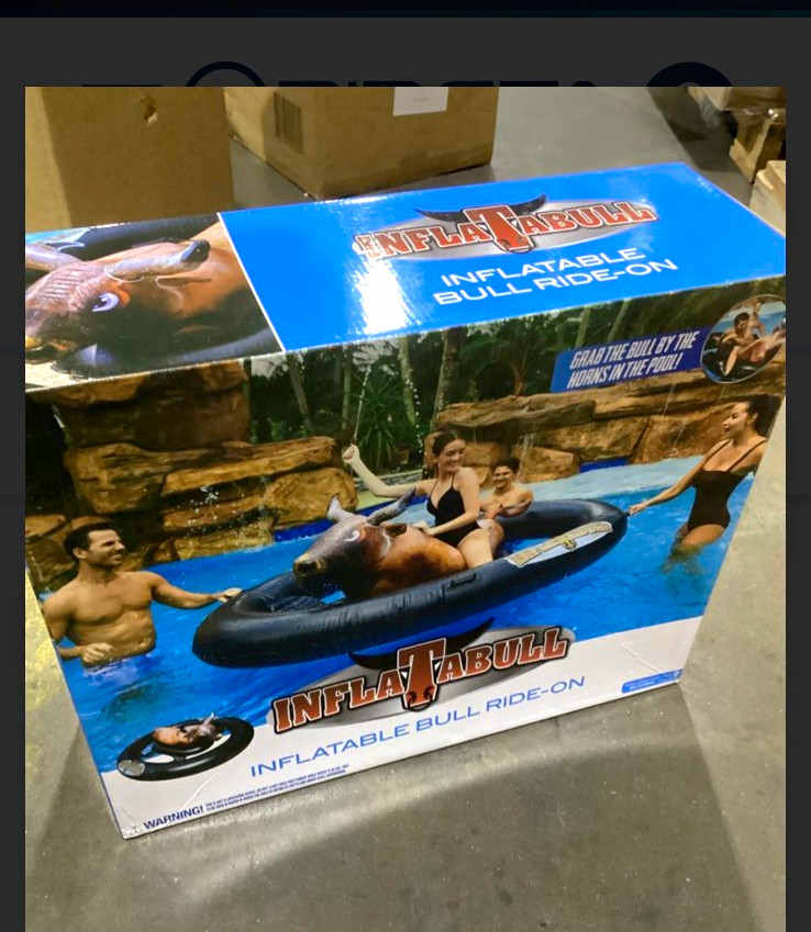 Inflatabull Inflatable Bull Ride-On Pool Float w/ Black Circular Tube