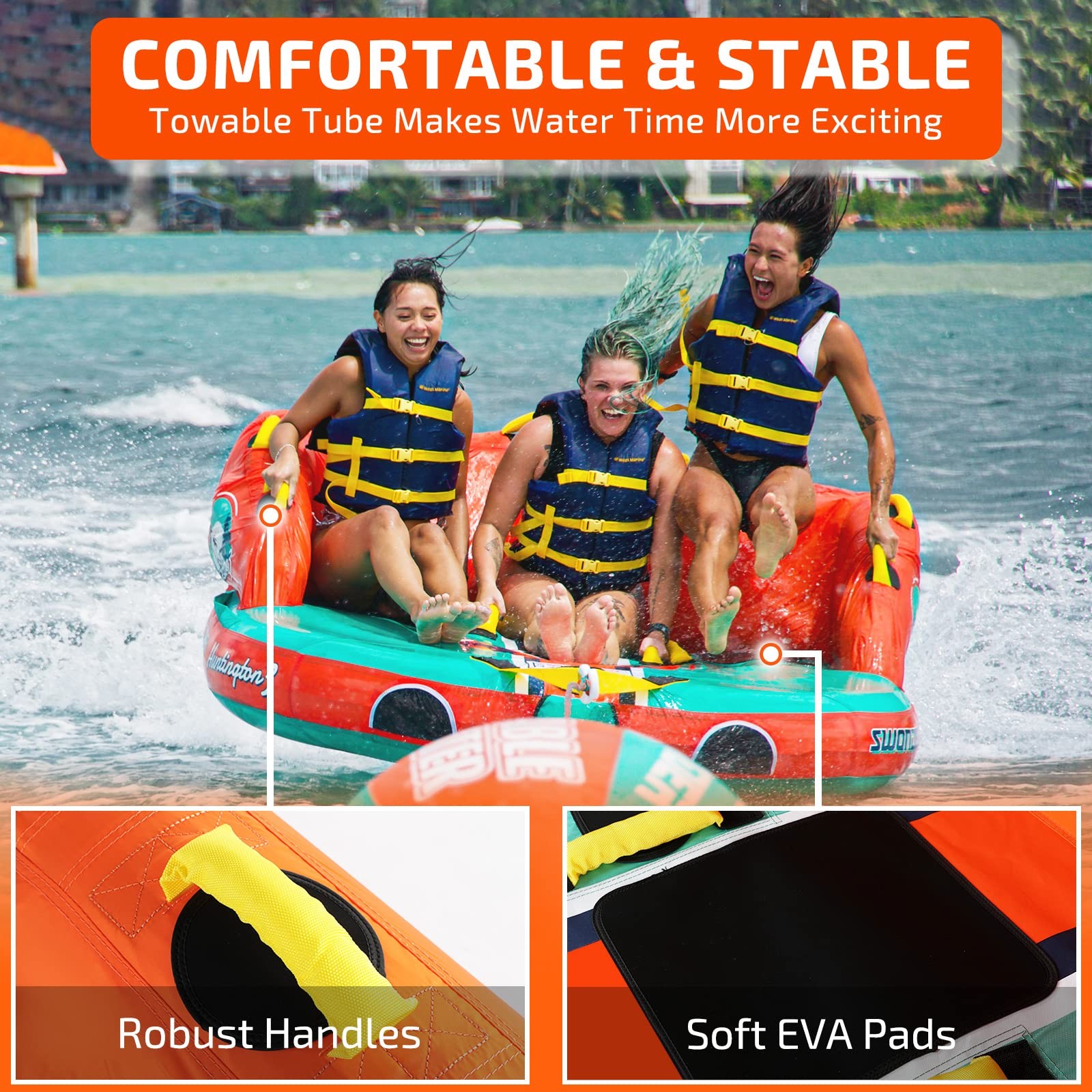 Swonder 3 Person Towable Tubes for Boating, Water Tubes , 840D Nylon Cover