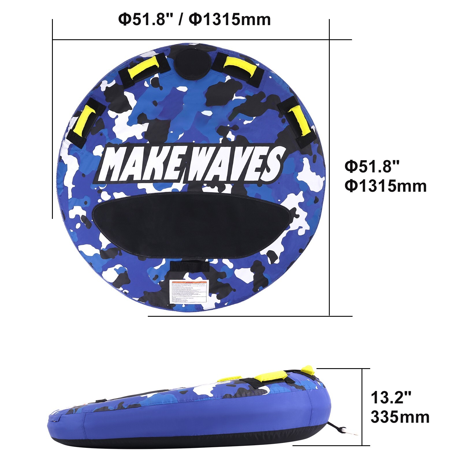 Inflatable Towable Tube 51.8 inch Round Tube for Boating 1-2 Rider Water Sport