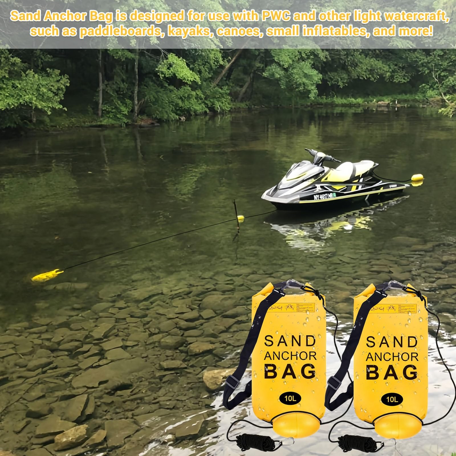 2Pack Waterproof Sand Anchor Bags with Rope Buoy for Kayak Jet Ski Boats
