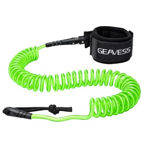 SUP Leash 11 Foot Coiled Stand Up Paddle Board Surfboard Leash Stay on Green