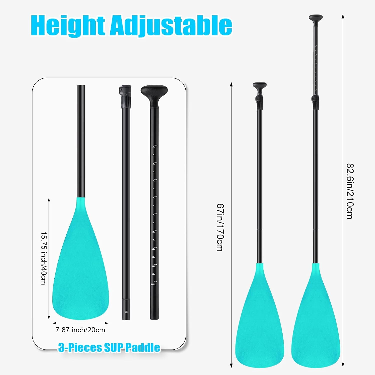 4 Set of 3 Pieces SUP Paddle Board Paddle Adjustable Paddleboard Lightweight Sta