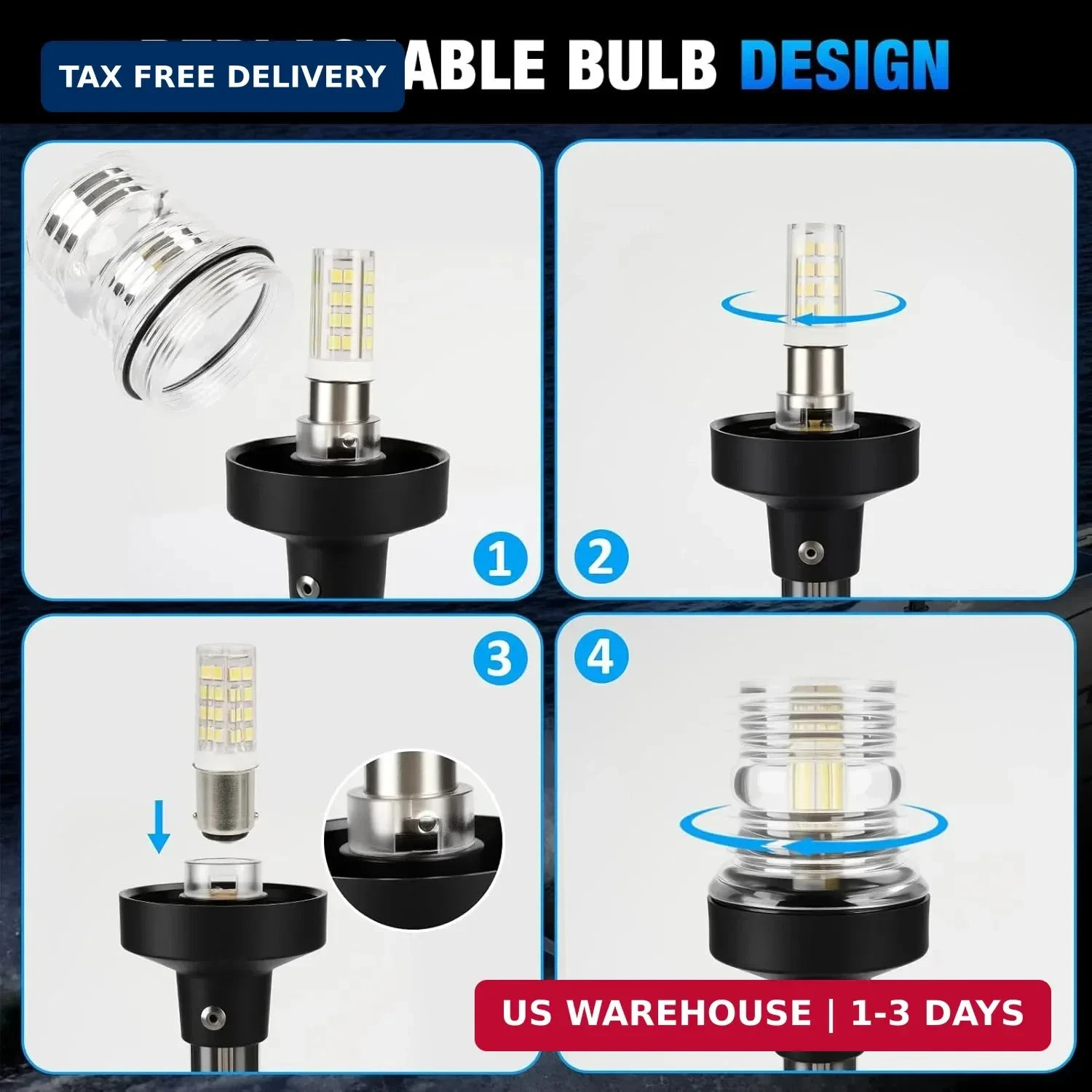 12 Inch Stern Light Bimini Top Anchor Light, LED Pontoon Navigation Lights Water