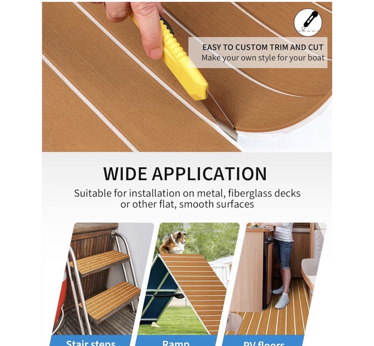 EVA Foam Boat Flooring with 3M Adhesive Backing Marine Self-Adhesive Decking 96′