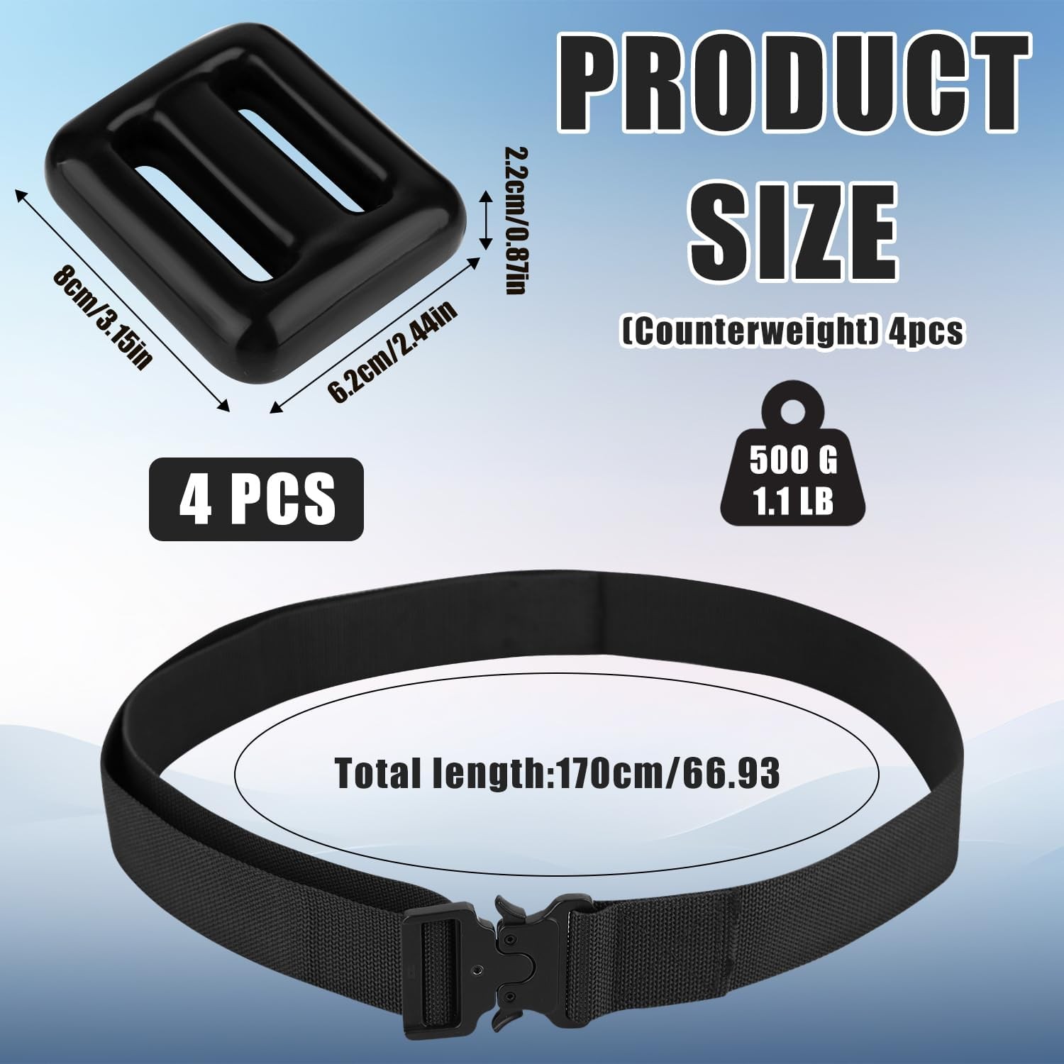 PEUTIER 4pcs Scuba Weights Belt, 0.5kg/1.1lb Scuba Diving Weight Belt Nylon Dive