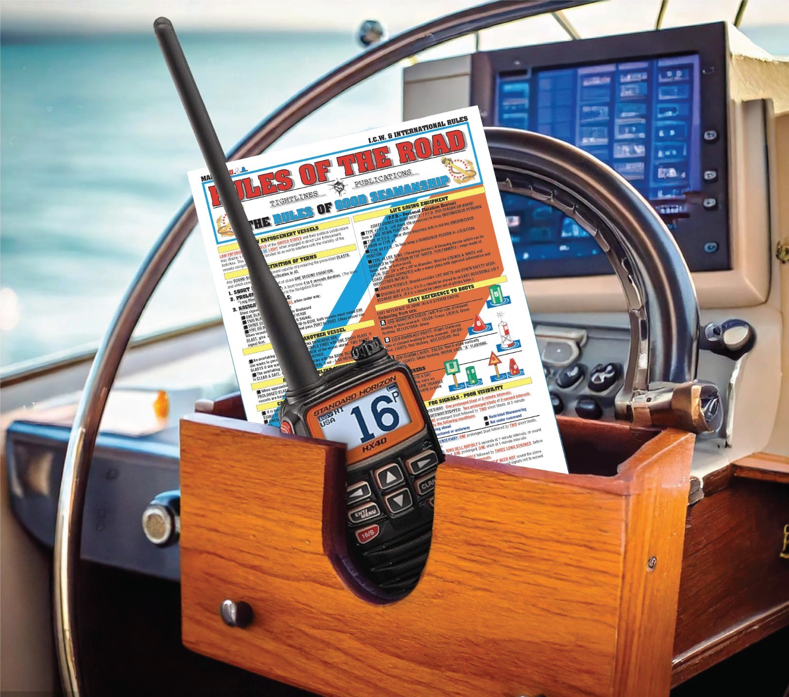 Rules of The Road Boating Safety Set – Waterproof Quick Reference Guide
