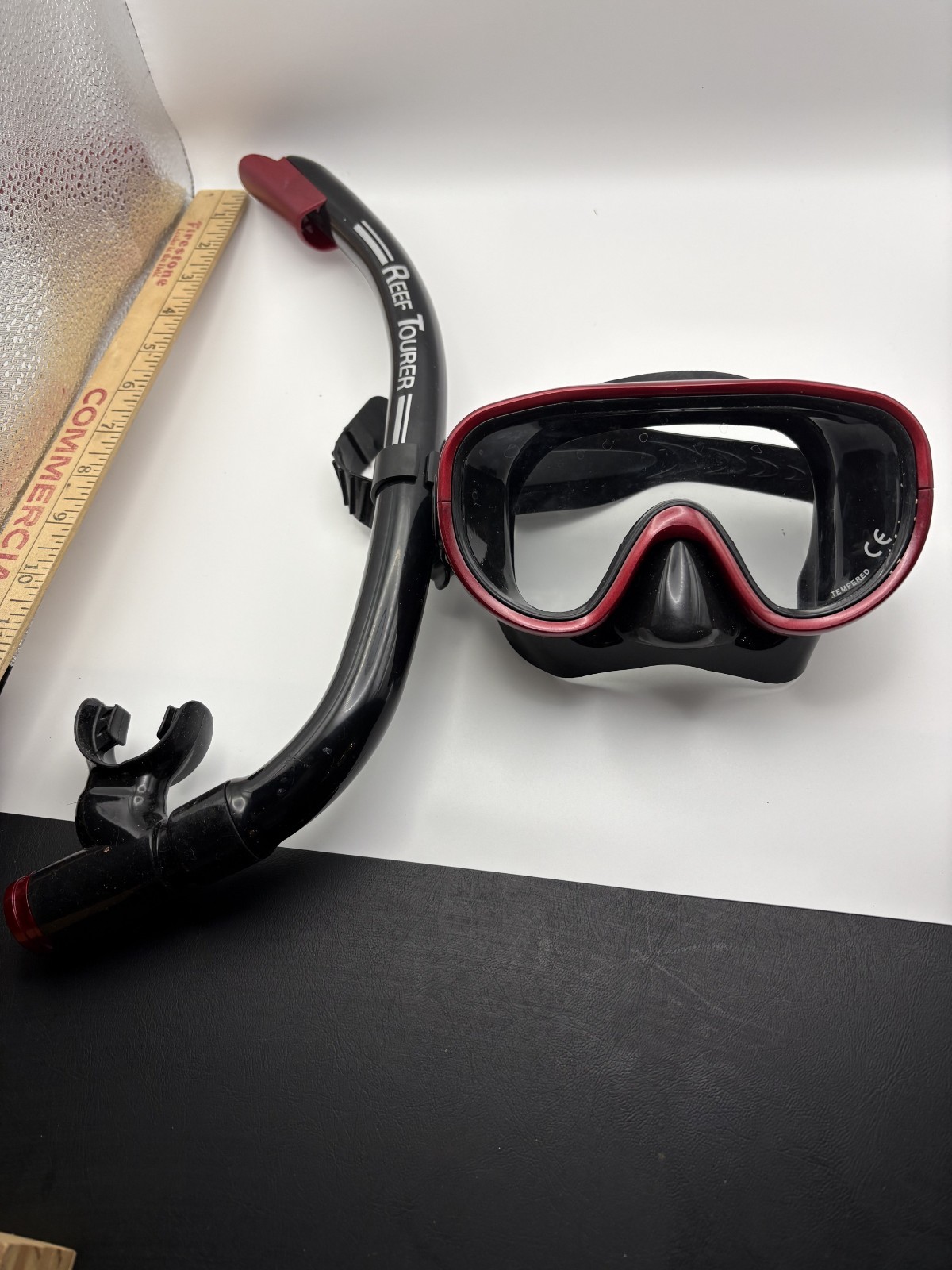 Reef Tourer Adult Snorkeling Googles & Mask Set Red Black tempered Glass