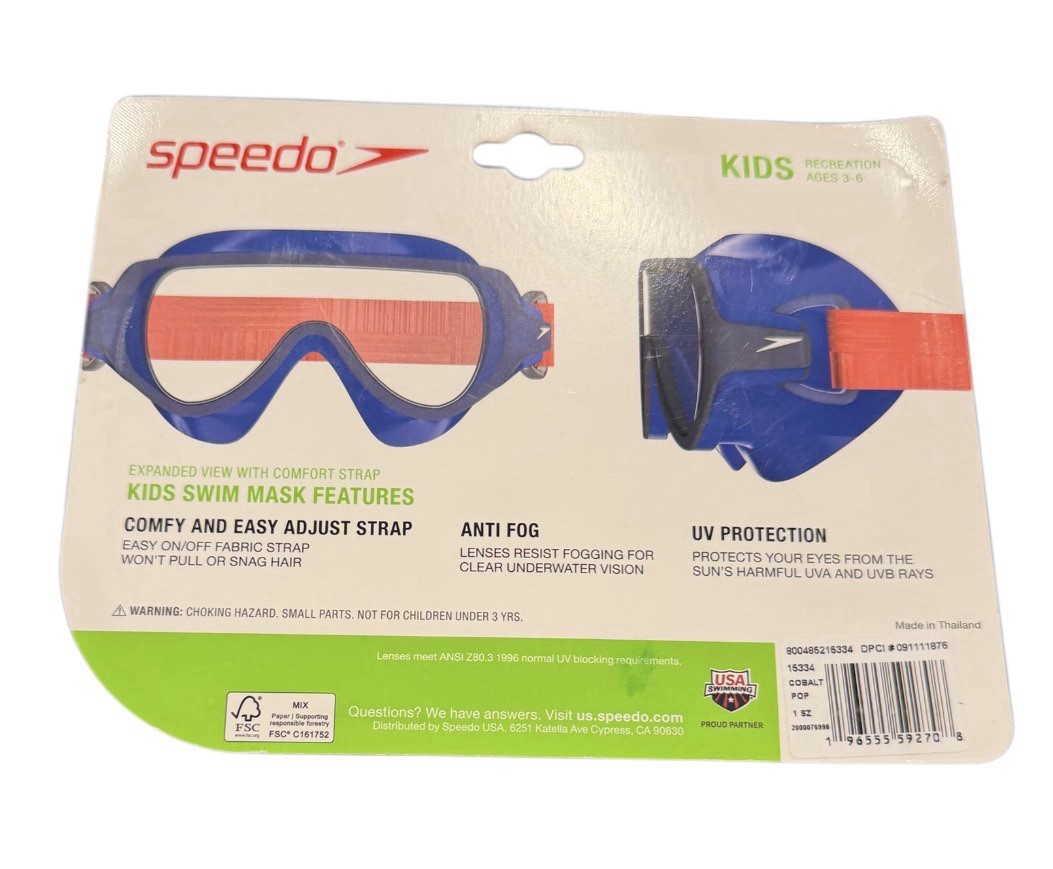Speedo Kids’ Swim Mask with Fabric Strap – Blue/Coral: Ages 3-6 Polycarbonate