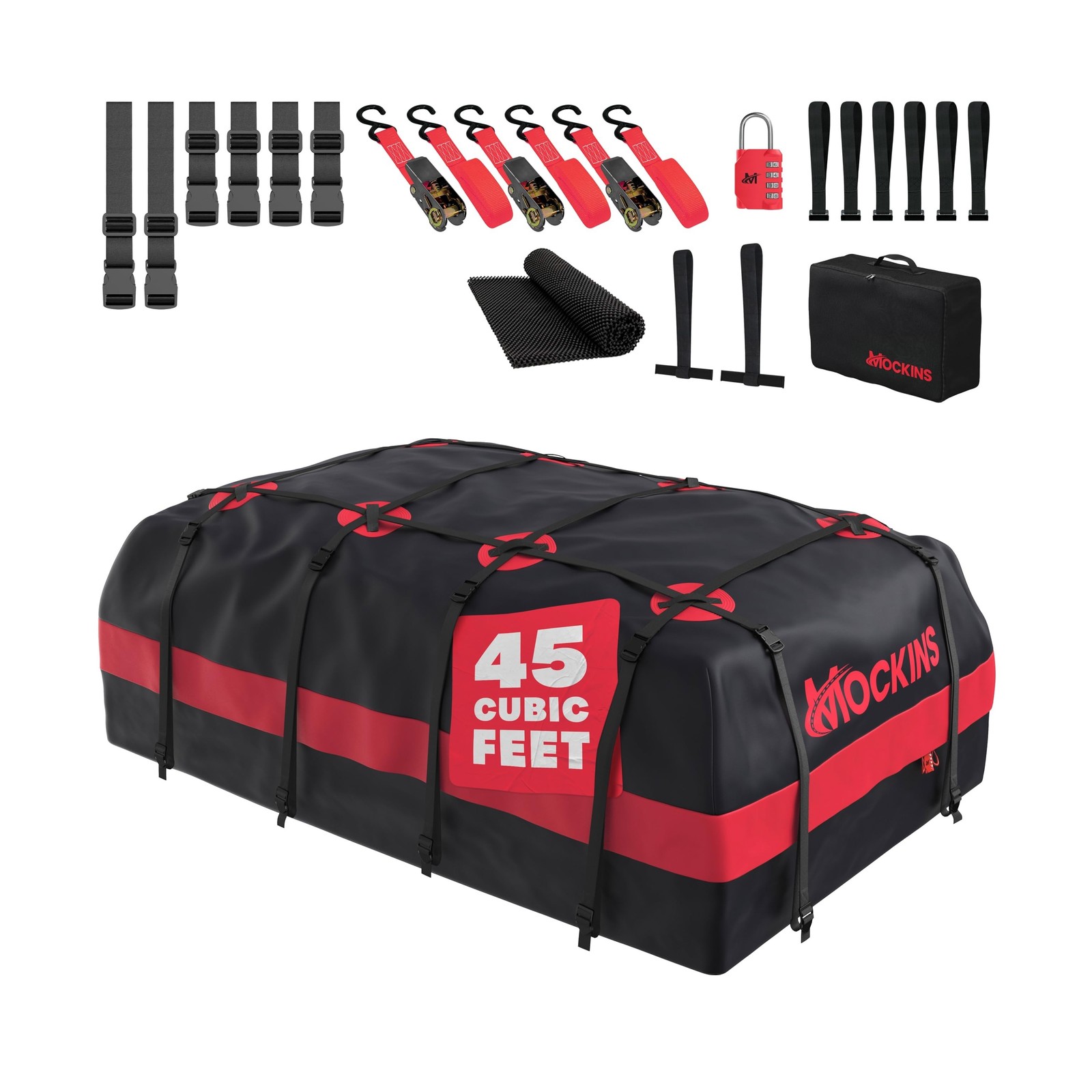 Mockins 45 Cu Ft XL Waterproof Rooftop Cargo Bag 75″x48″x22″ | Car Roof Cargo…