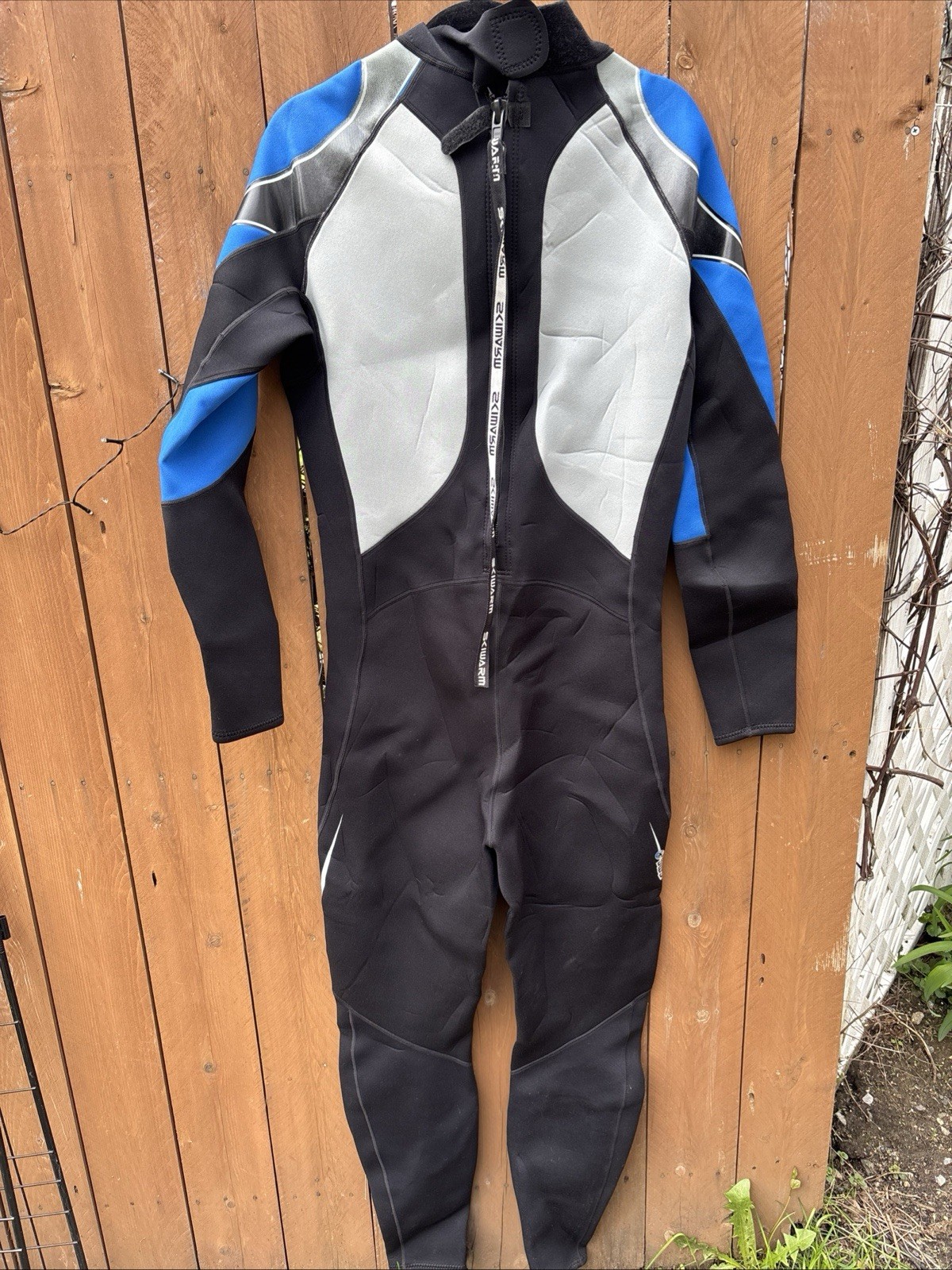 SWS Full Length Wet Suit Men’s Black Gray And Blue Zip Up Size Medium Tall