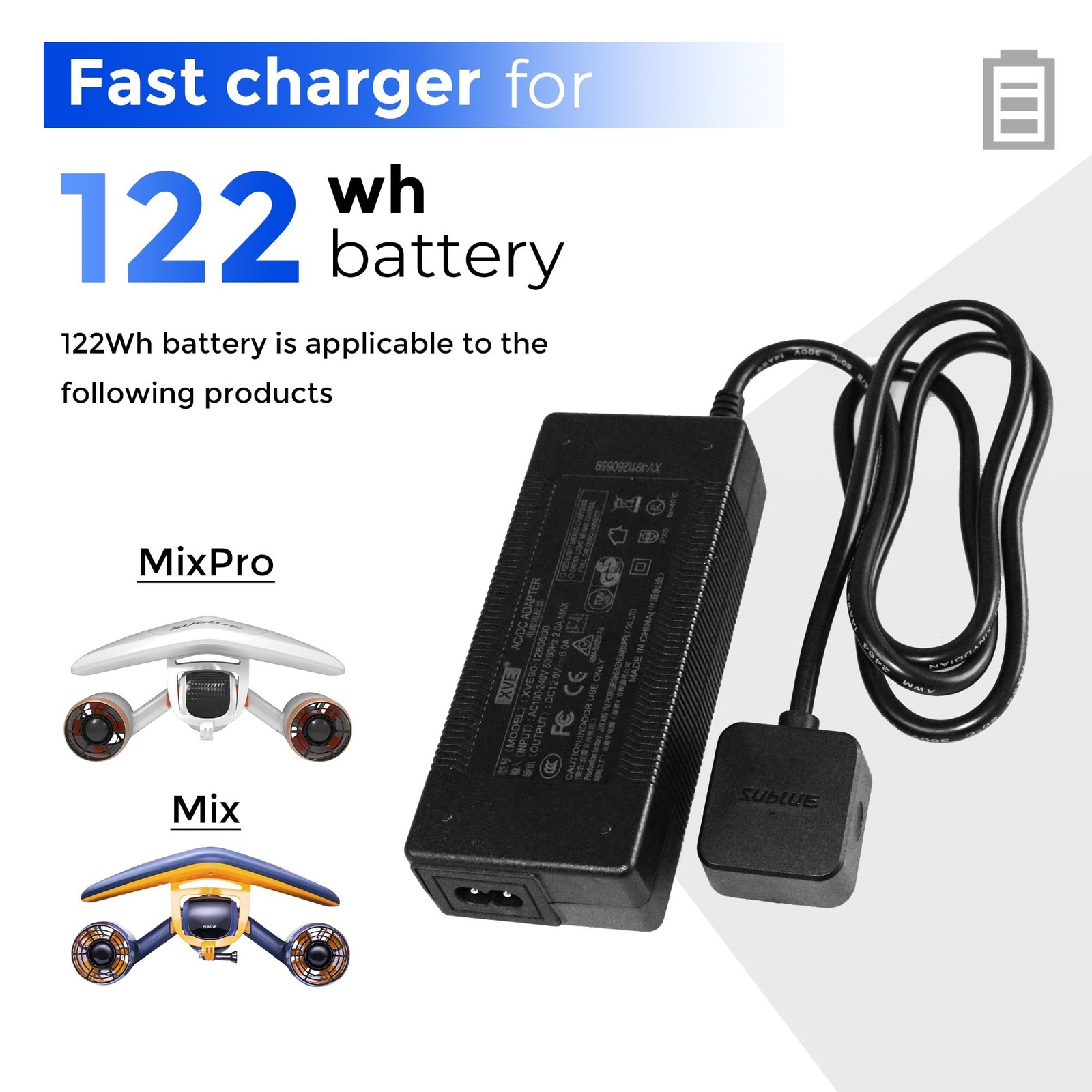 sublue Rapid Charger in 2 Hours for 122Wh Rechargeable Battery of Mix/Mix Pro…