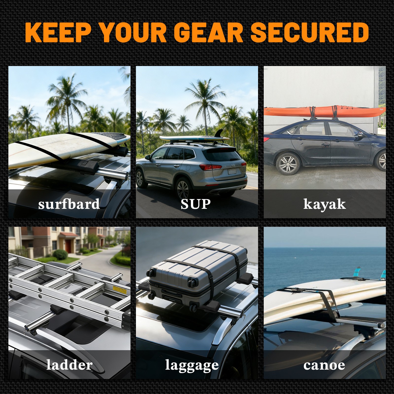 Roof Rack Pads 28″ Soft Aero Fit Various Crossbars Silicone Tie Down Straps Bag