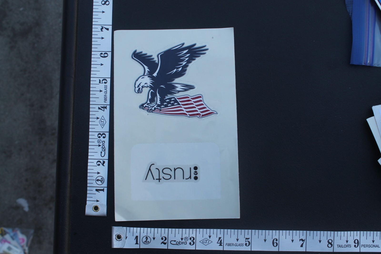 Rusty Surf Surfboards Eagle USA Flag OG V8B Vintage Surfing STICKER Sheet of 2