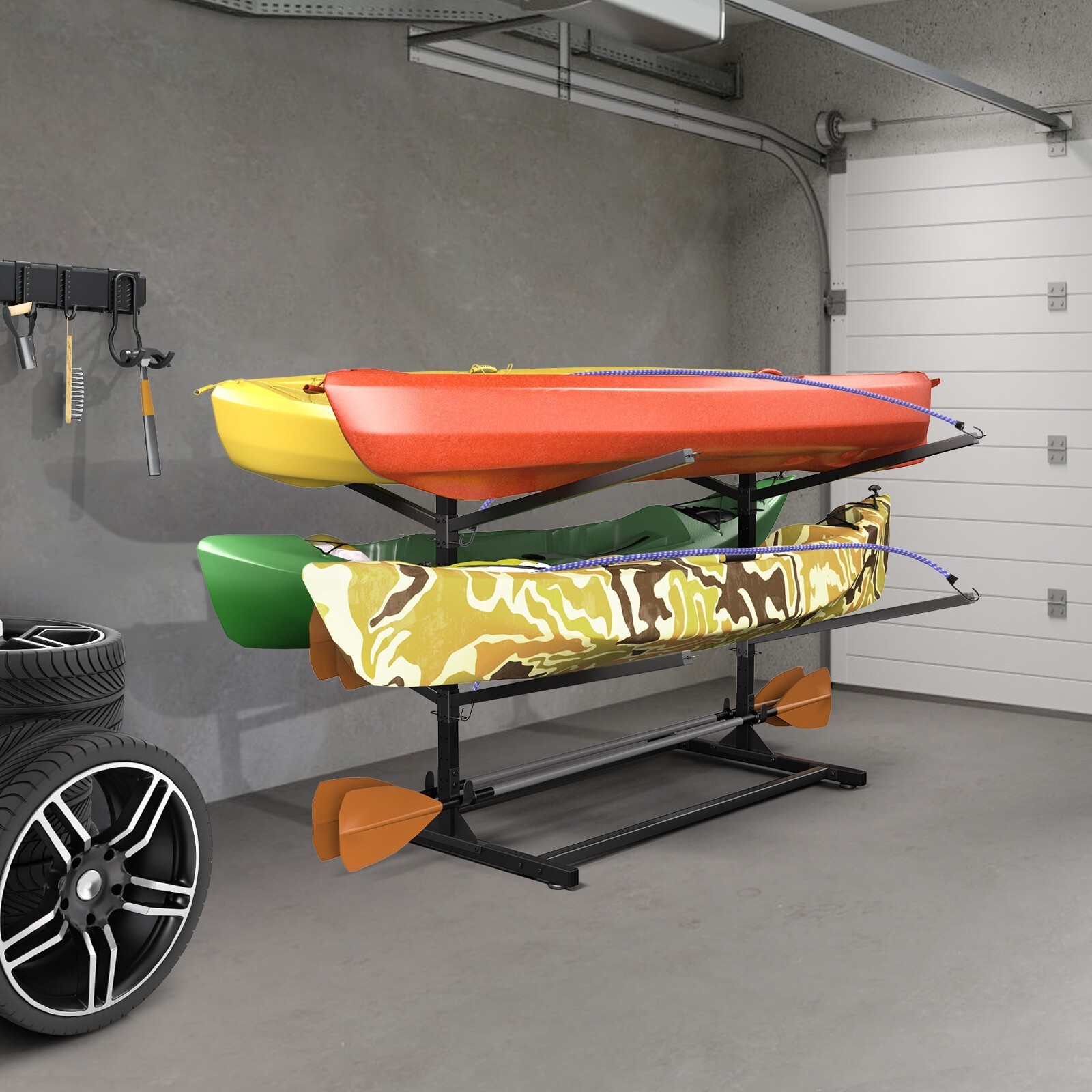Kayak Storage Rack Indoor Outdoor Freestanding Adjustable f 4 Canoe Paddle Kayak