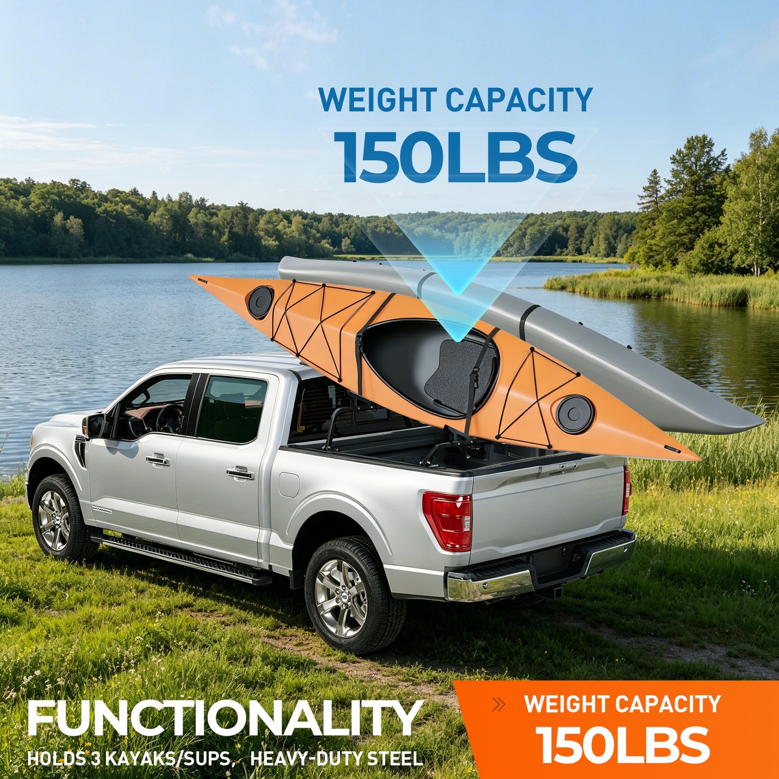 150lb Steel Adjustable Pick Up Truck Bed Ladder Rack Carrier For Kayak SUP