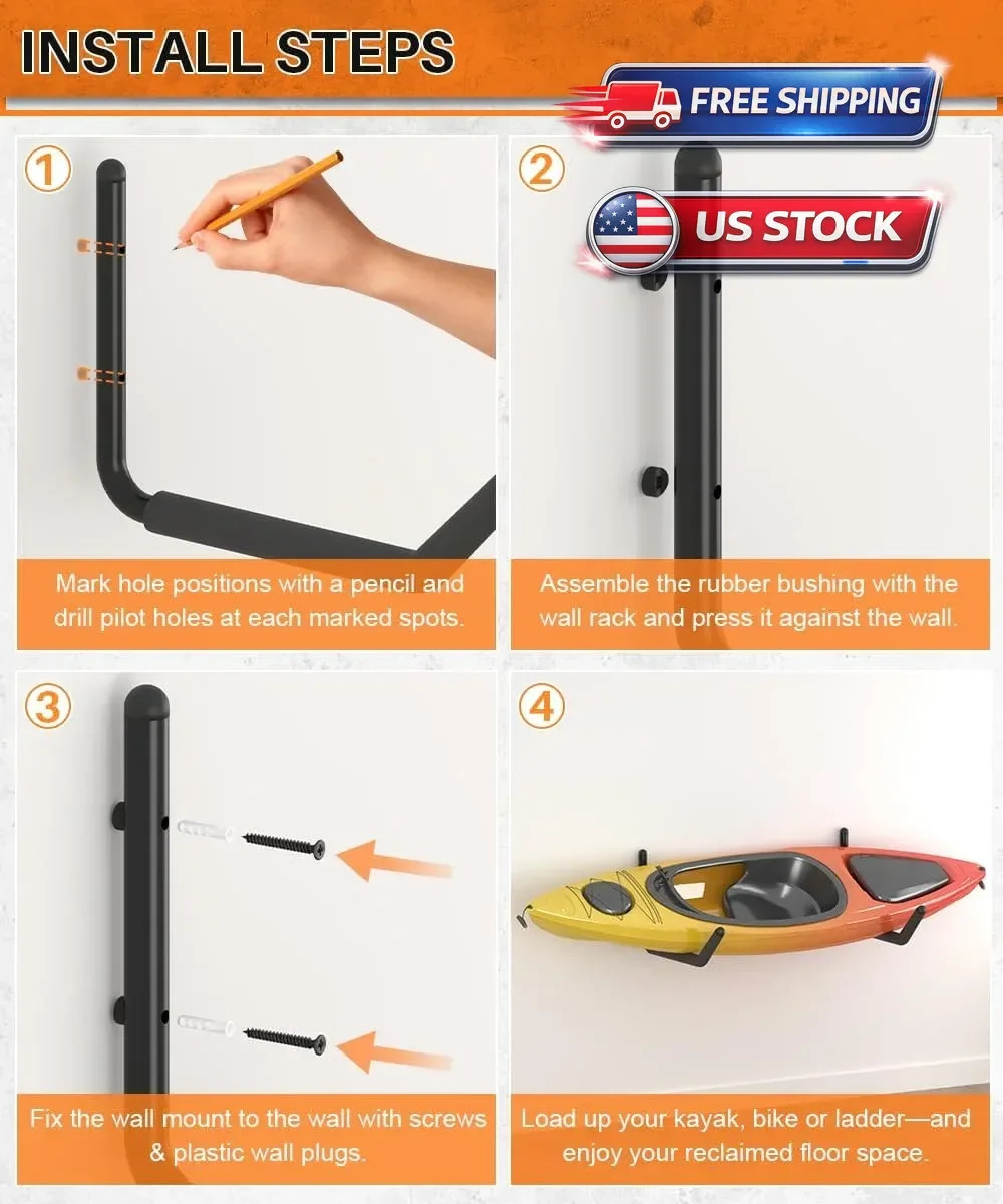 Kayak Storage Hook, Heavy Duty Steel Kayak Storage Rack, Wall Mount Garage Hange